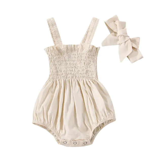 Baby Girls Summer Elastic Romper with Bow Little Steps Baby Boutique