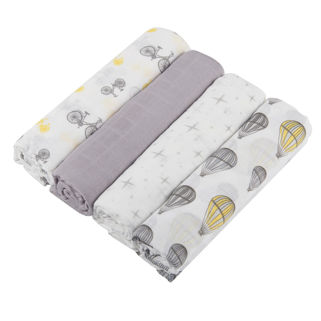 100% Natural Bamboo Muslin Swaddle 4PK - Traveler Theme Lavender Charlie