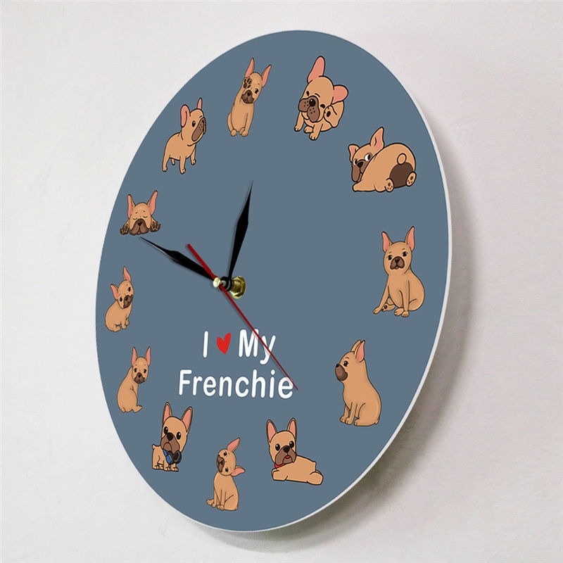 French Bulldog Printed Wall Clock Backlight Pet Shop Dog Breed Decor I Love My Frenchie Puppy Silent Non-ticking Clock eprolo