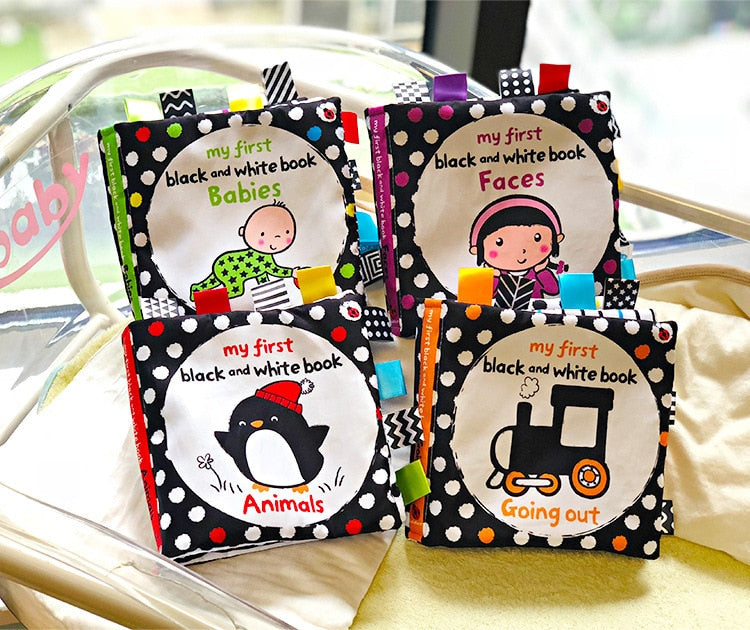 LakaRose Baby Black and White Label Cloth Book Newborn Infant Early Education Books Cloth Quiet Books eprolo