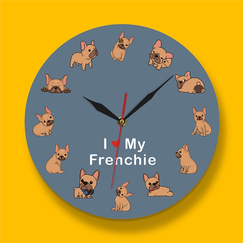 French Bulldog Printed Wall Clock Backlight Pet Shop Dog Breed Decor I Love My Frenchie Puppy Silent Non-ticking Clock eprolo