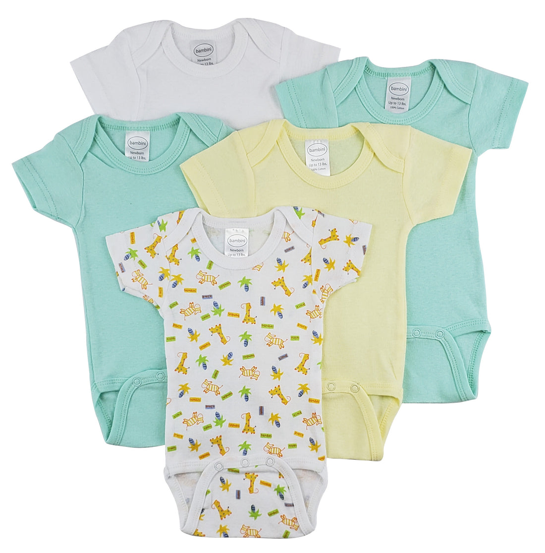 Bambini Short Sleeve Onesie 5 Pack Emerald Clover