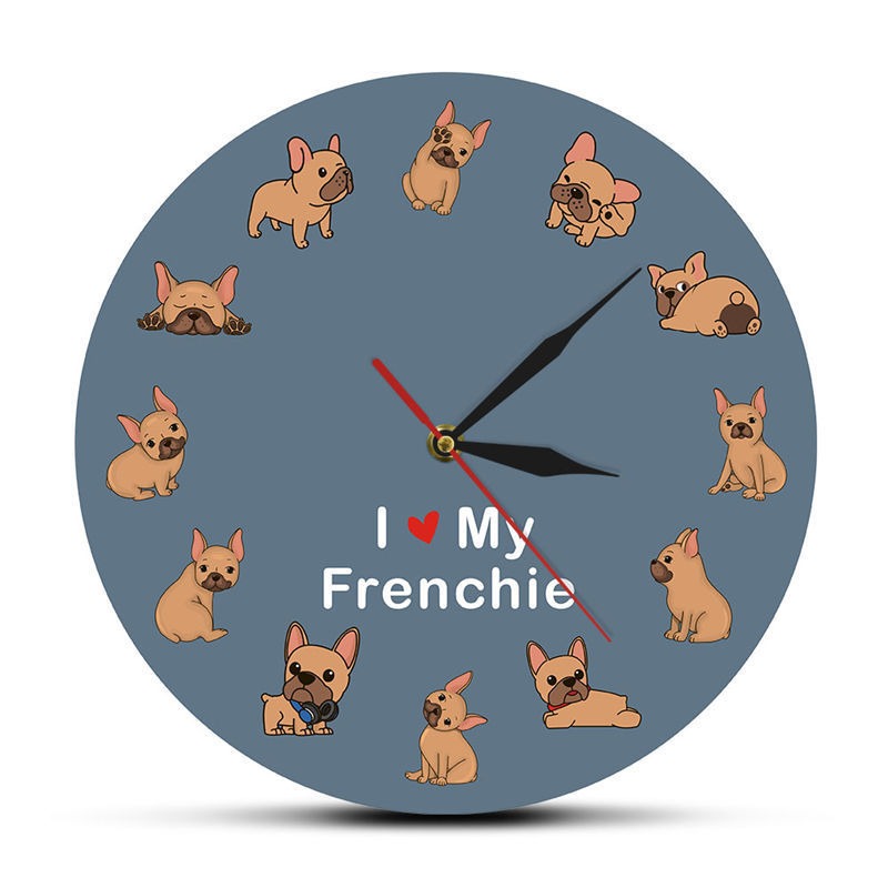 French Bulldog Printed Wall Clock Backlight Pet Shop Dog Breed Decor I Love My Frenchie Puppy Silent Non-ticking Clock eprolo