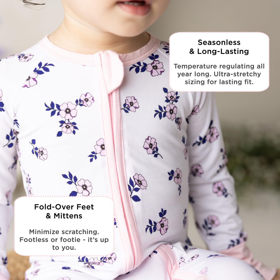 LittleHippo 2-Way Zipper Bamboo Romper, Soft Spandex & Bamboo Viscose One Piece Pajamas, Newborn, Baby Boys & Girls, Kids (Sweet Magnolia, 6-12 Months) LittleHippo