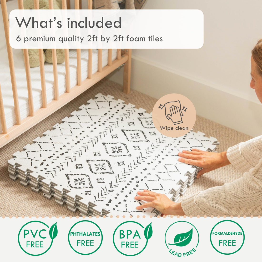 Lillefolk Baby Foam Play Mat - Baby Playmat | Tiles for Kids Interlocking Mat - Foam Baby Mat for Babies & Toddlers - Non Toxic Play Mat for Baby Tummy Time Mat 6x4ft Boho Lillefolk