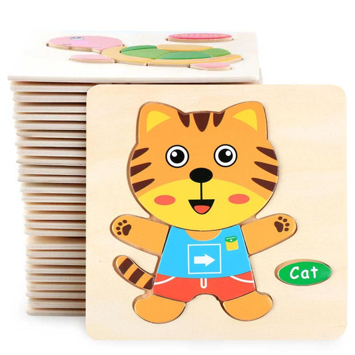 3D Puzzle Wooden Toys For Children Cartoon Animal Vehicle Wood Jigsaw Kids Baby Early Educational Learning Toy #L505 eprolo