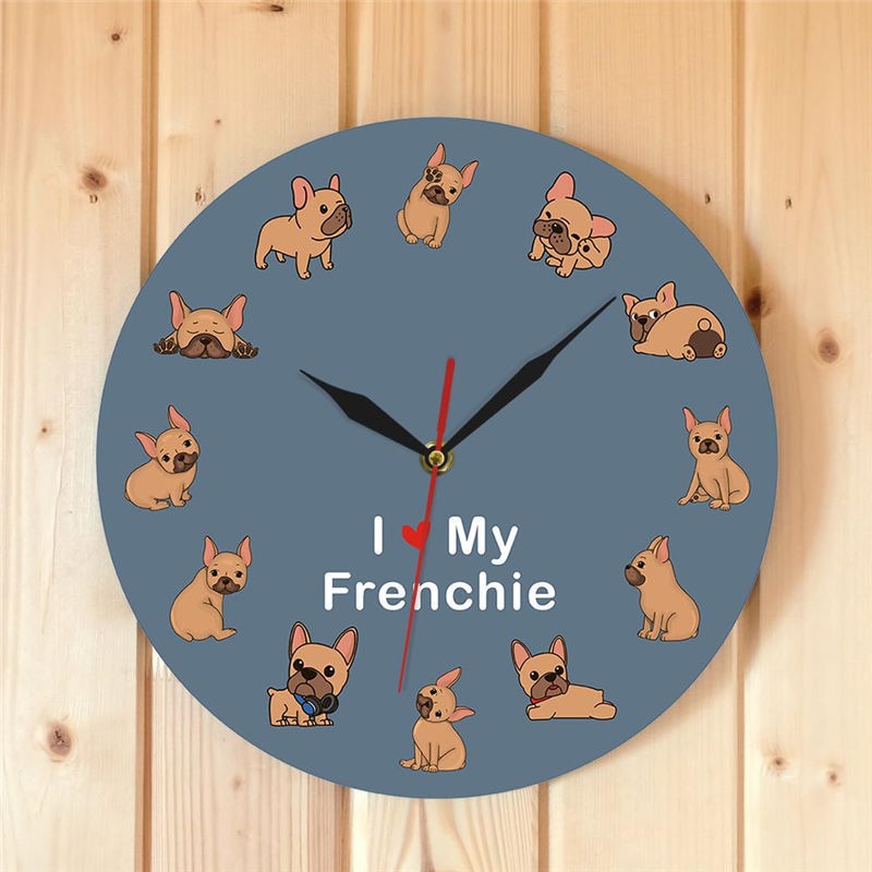 French Bulldog Printed Wall Clock Backlight Pet Shop Dog Breed Decor I Love My Frenchie Puppy Silent Non-ticking Clock eprolo