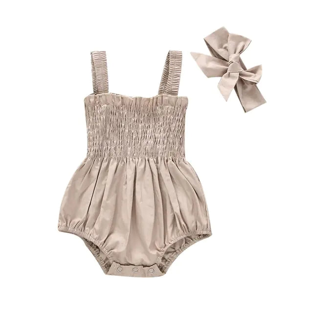 Baby Girls Summer Elastic Romper with Bow Little Steps Baby Boutique