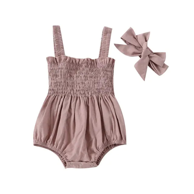 Baby Girls Summer Elastic Romper with Bow Little Steps Baby Boutique