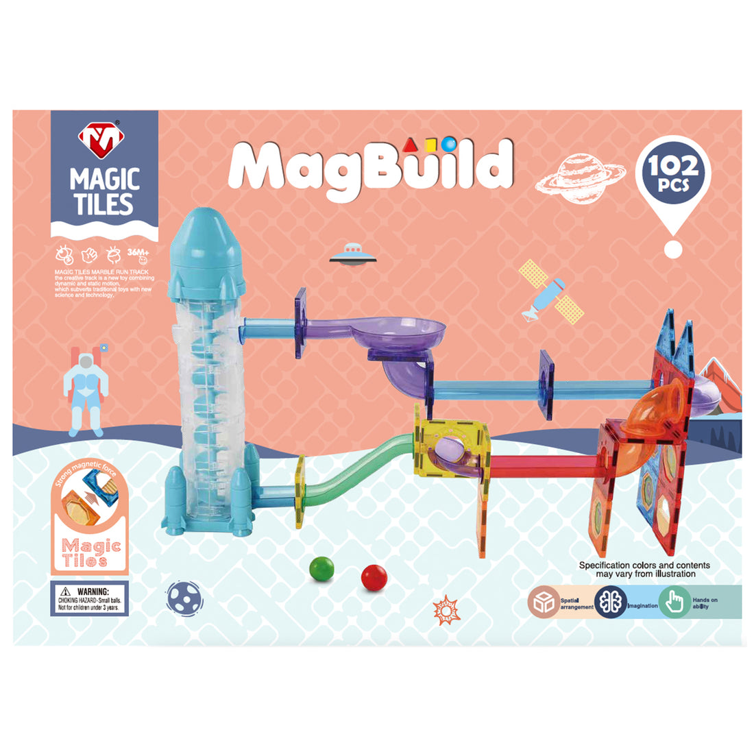 102 Piece Kids Magnetic Building Blocks Tile Set Copper Hecuba