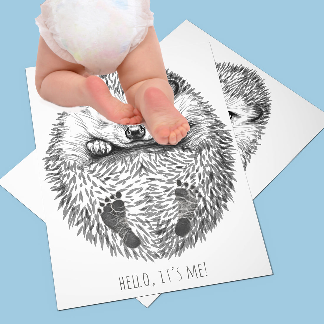 Personalized Baby Hedgehog Footprint Kit, A3 format, white Ochre Ares